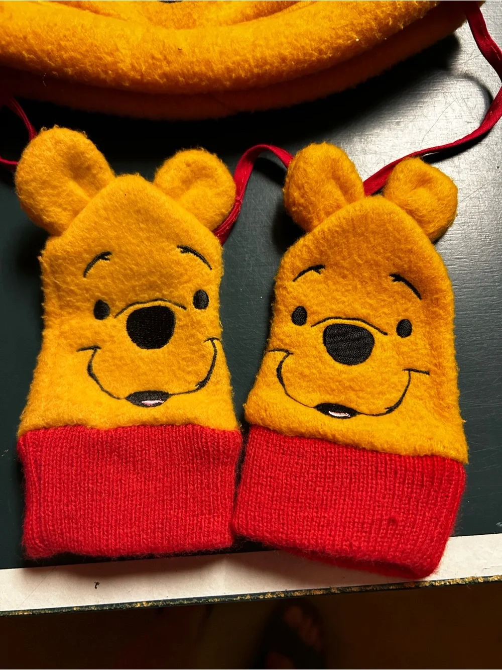 Disney Yellow Plush Pooh Bucket Hat with Matching Mittens